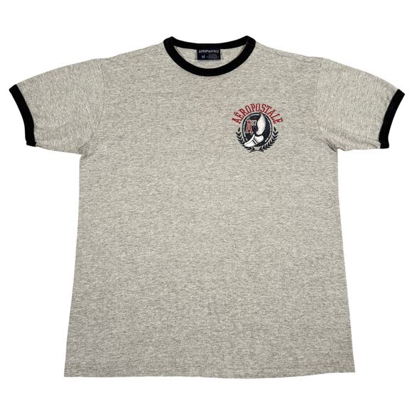 Y2K Aeropostale Ringer T-Shirt Track & Field A87 Logo Gray Black Trim Size M - Picture 2 of 6